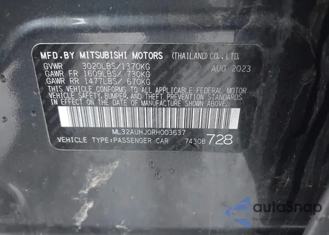 2024 Mitsubishi Mirage Es from USA, damaged, VIN ML32AUHJ0RH003637